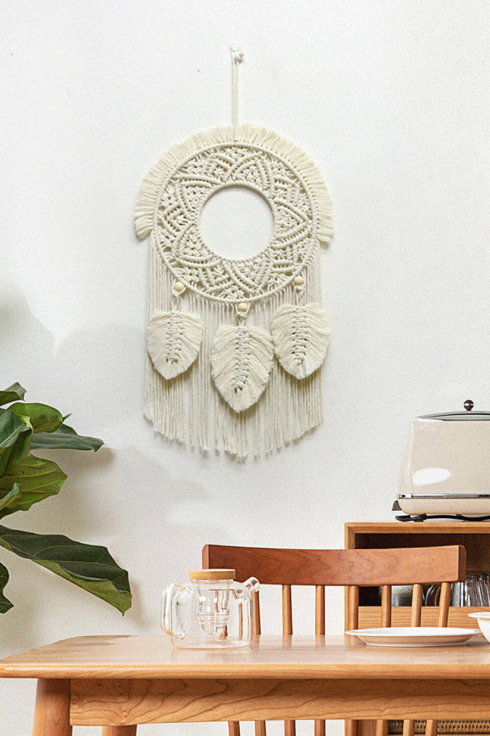 Antique White Hand-Woven Fringe Macrame Wall Hanging Sentient Beauty Fashions Home Decor