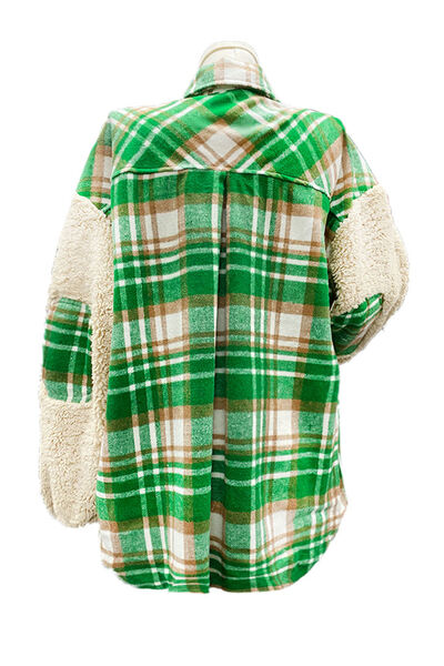 Sea Green Plaid Collared Button Down Jacket Sentient Beauty Fashions Apparel & Accessories