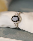 Slate Gray Agate 925 Sterling Silver Halo Ring Sentient Beauty Fashions rings