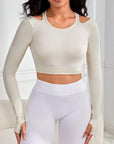 Light Gray Cutout Round Neck Long Sleeve Active Top Sentient Beauty Fashions Activewear