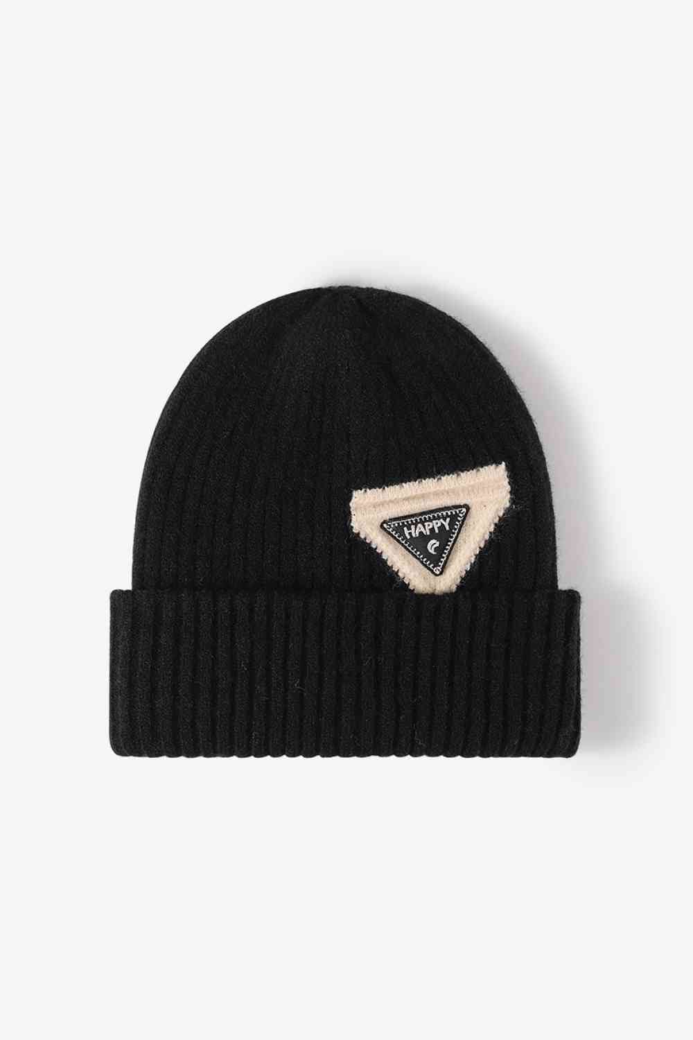 Black HAPPY Contrast Beanie