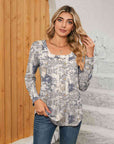 Rosy Brown Printed Square Neck Long Sleeve Blouse Sentient Beauty Fashions Apparel & Accessories