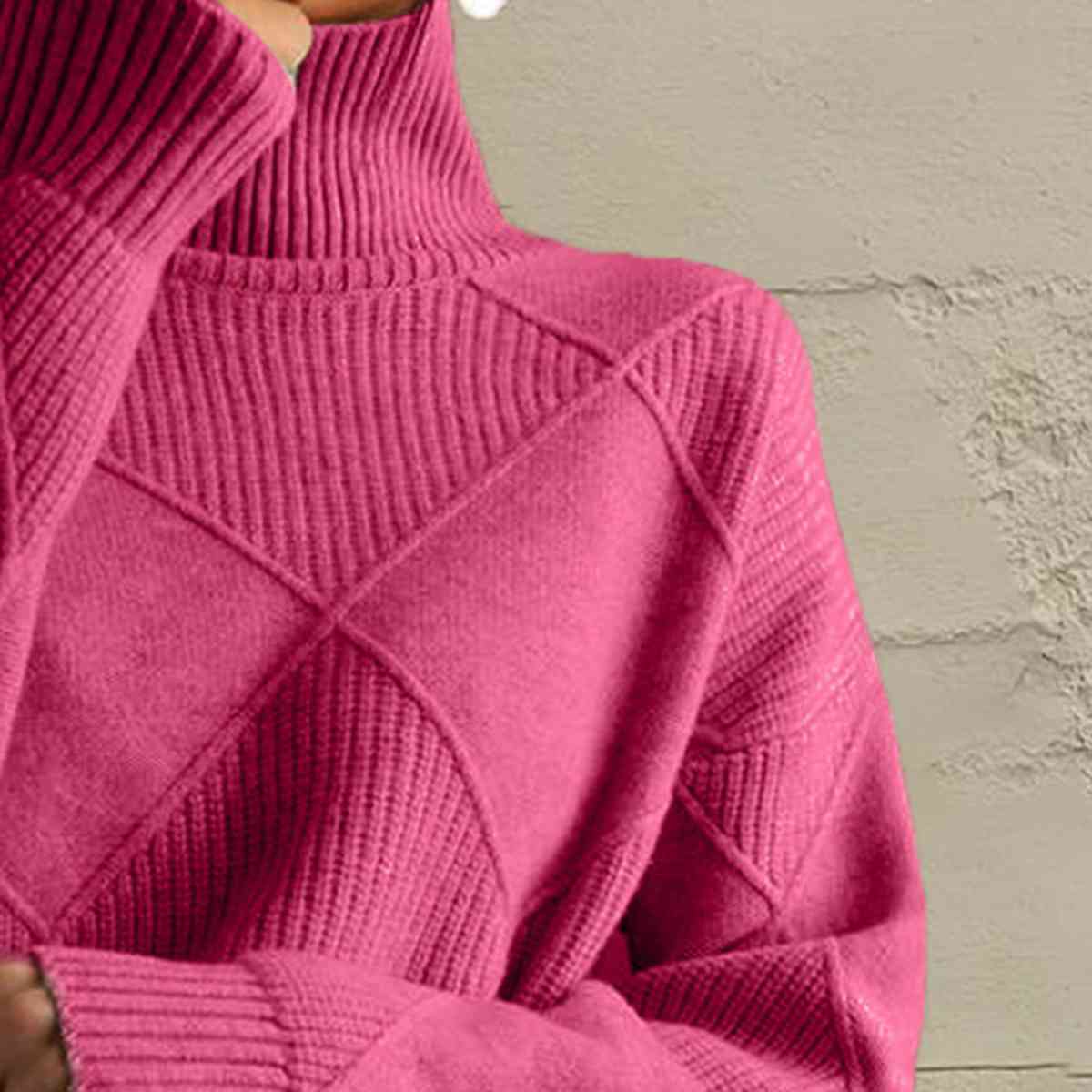 Pale Violet Red Geometric Turtleneck Long Sleeve Sweater