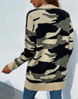 Gray Camouflaged Dropped Shoulder Open Front Cardigan Sentient Beauty Fashions Apparel & Accessories