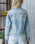 Dark Gray Veveret Distressed Button Up Denim Jacket