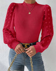 Brown Swiss Dot Waffle-Knit Lantern Sleeve T-Shirt Sentient Beauty Fashions Apparel & Accessories