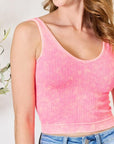 Light Pink Zenana Washed Ribbed Cropped Tank Sentient Beauty Fashions Apparel & Accessories