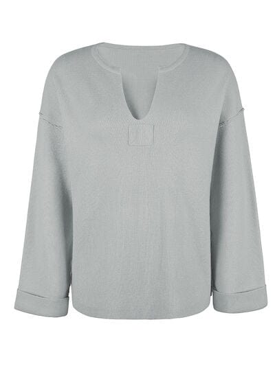 Dark Gray Notched Dropped Shoulder Sweater