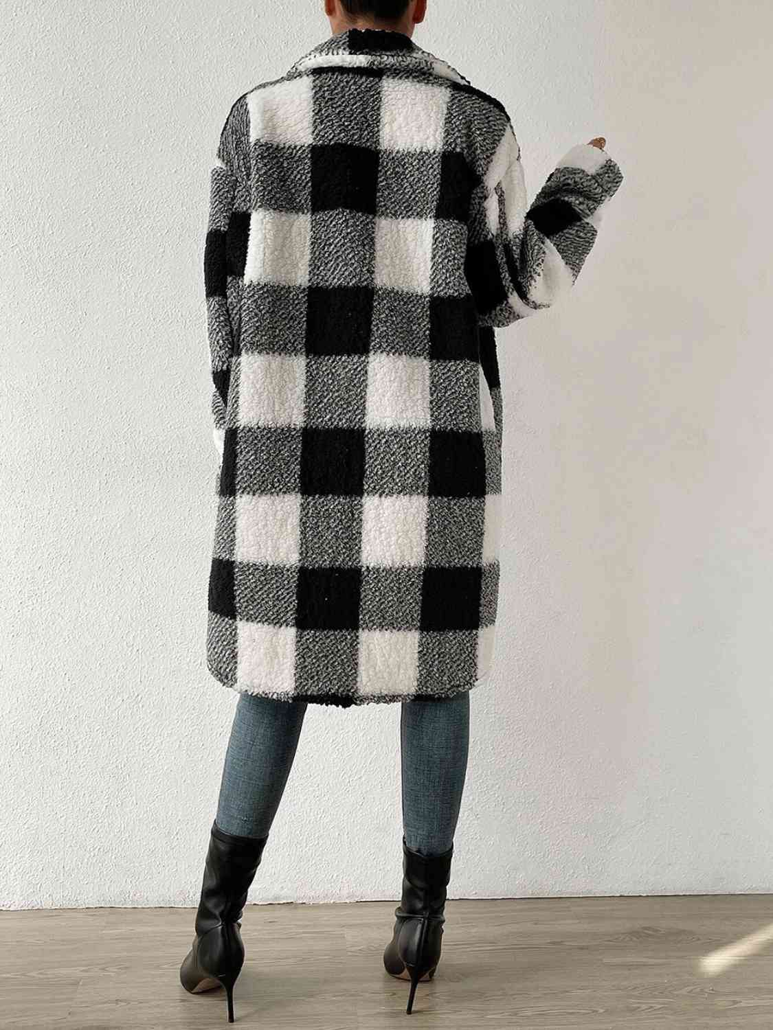 Gray Plaid Collared Neck Button Down Coat Sentient Beauty Fashions Apparel &amp; Accessories