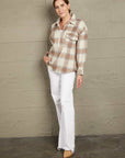 Rosy Brown Double Take Plaid Half-Zip Collared Curved Hem Sweatshirt Sentient Beauty Fashions Apparel & Accessories