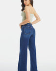 Dark Slate Gray BAYEAS Full Size High Waist Cat's Whisker Wide Leg Jeans Sentient Beauty Fashions Apparel & Accessories