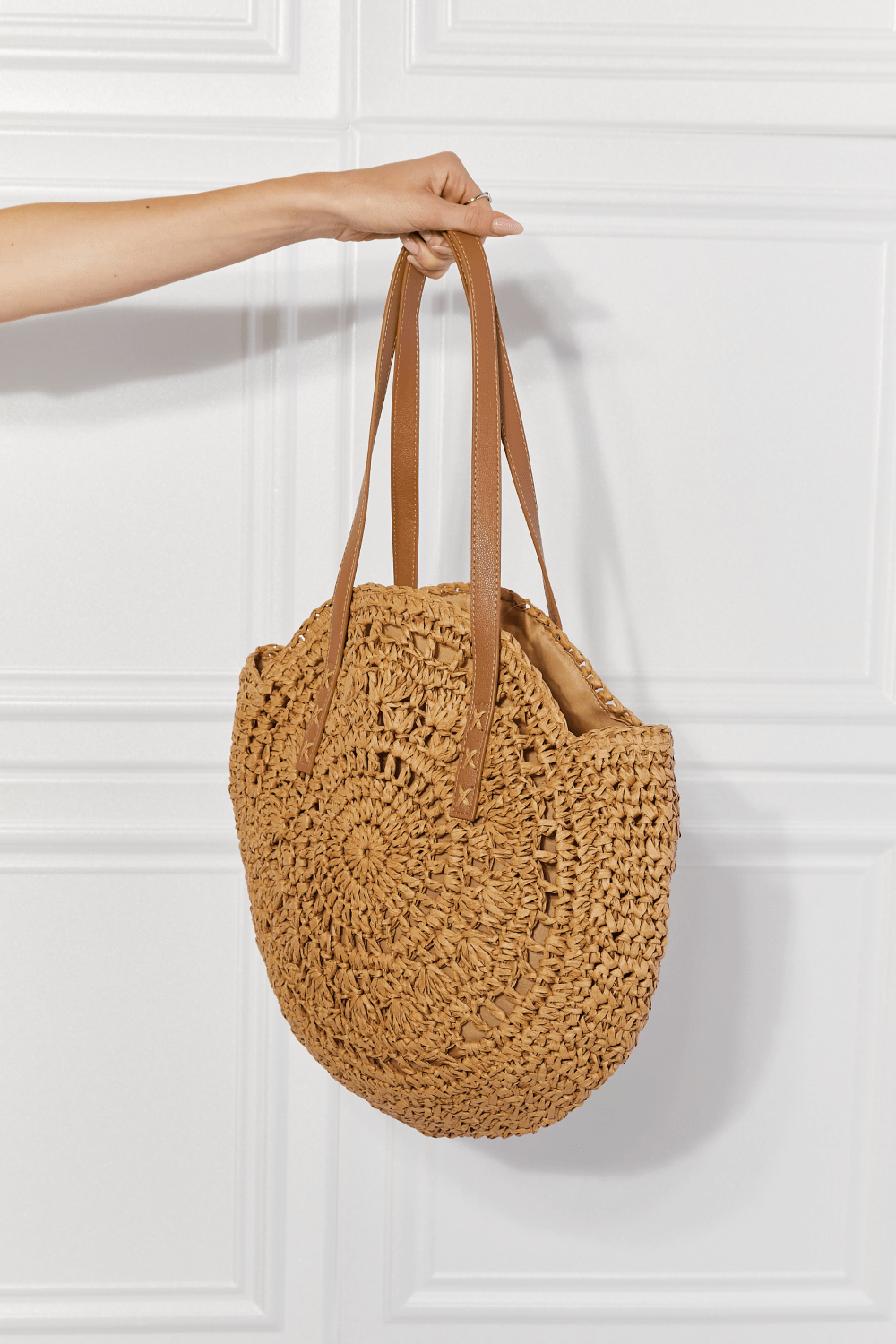 Sienna Justin Taylor C'est La Vie Crochet Handbag in Caramel Sentient Beauty Fashions Bag