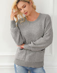 Light Gray Round Neck Long Sleeve Sweater Sentient Beauty Fashions Apparel & Accessories