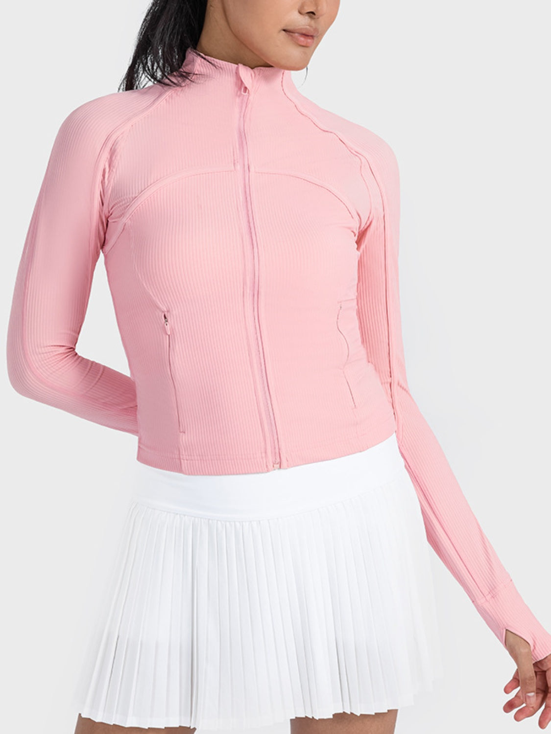 Misty Rose Zip-Up Long Sleeve Sports Jacket Sentient Beauty Fashions Activewear