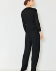 Black Marina West Swim Pleated Long Sleeve Boatneck Top Sentient Beauty Fashions Apparel & Accessories