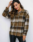Black Plaid Button Up Collared Neck Jacket Sentient Beauty Fashions Apparel & Accessories