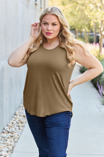 Gray Basic Bae Full Size Round Neck Tank Sentient Beauty Fashions Apparel &amp; Accessories