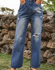 Dark Slate Gray Distressed Buttoned Loose Fit Jeans Sentient Beauty Fashions Apparel & Accessories