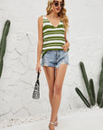 Light Gray Striped V-Neck Knit Tank Sentient Beauty Fashions Tops