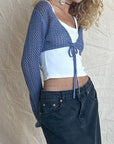 Light Slate Gray Openwork Tied Dropped Shoulder Cardigan Sentient Beauty Fashions Apparel & Accessories