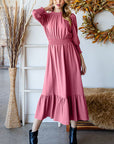 Rosy Brown Reborn J Ruffle Hem Smocked Midi Dress Sentient Beauty Fashions Apparel & Accessories