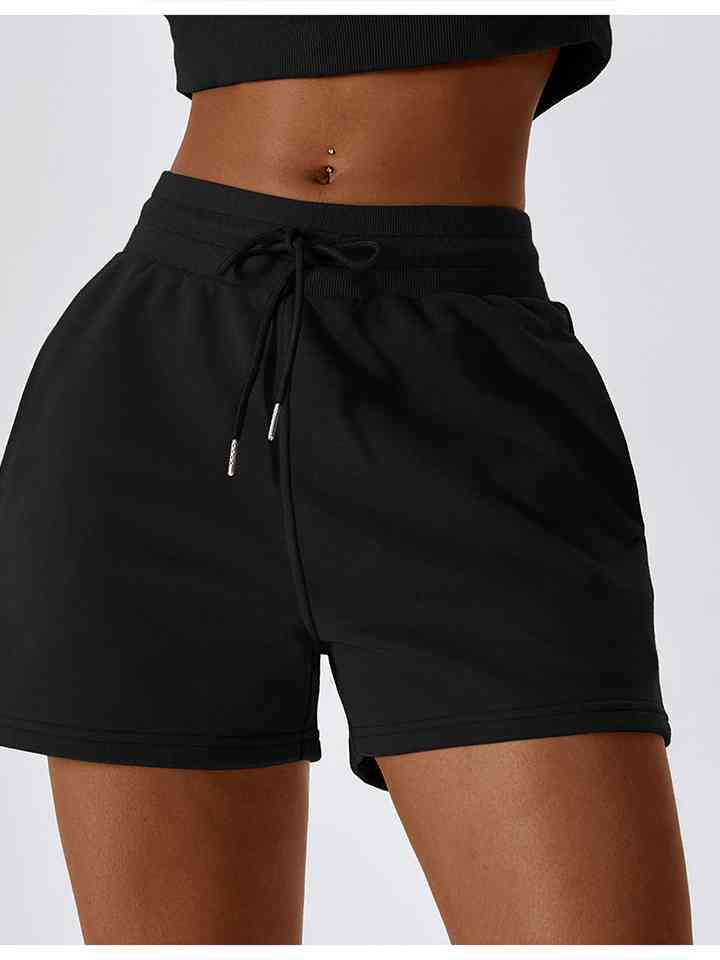 Black Drawstring Smocked Waist Sports Shorts Sentient Beauty Fashions Apparel & Accessories