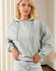 Gray Drawstring Long Sleeve Hoodie