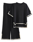 Black Contrast High-Low Sweater and Knit Pants Set Sentient Beauty Fashions Apparel & Accessories