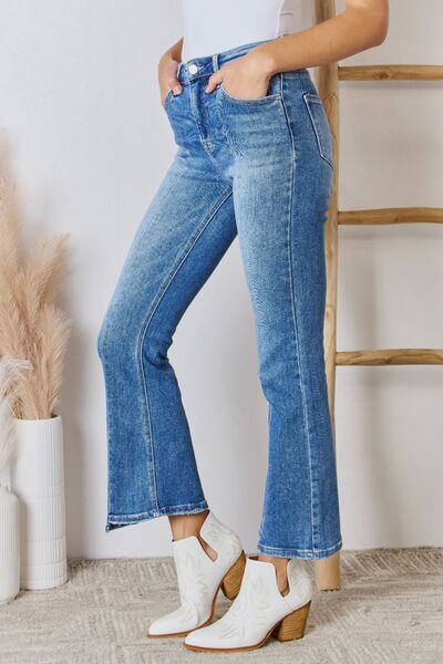 Gray RISEN Full Size High Rise Ankle Flare Jeans Sentient Beauty Fashions Apparel &amp; Accessories
