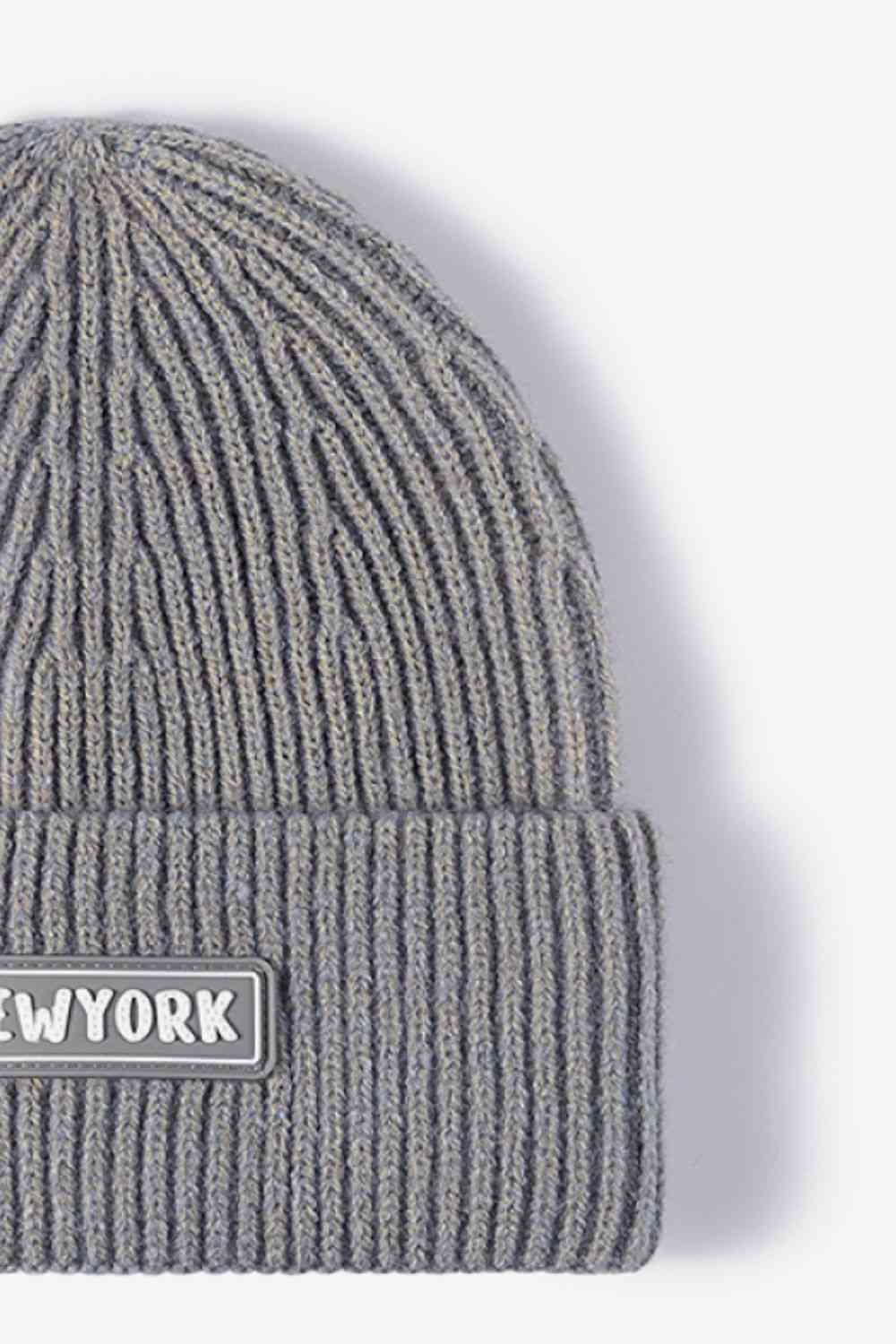 Gray NEWYORK Patch Rib-Knit Cuffed Beanie