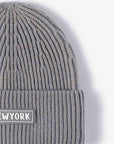 Gray NEWYORK Patch Rib-Knit Cuffed Beanie