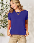 Dark Slate Blue Basic Bae Full Size Round Neck Short Sleeve T-Shirt Sentient Beauty Fashions Apparel & Accessories