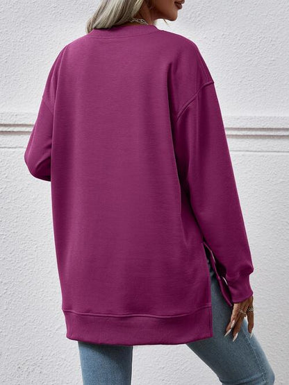 Light Gray V-Neck Slit Long Sleeve Sweatshirt