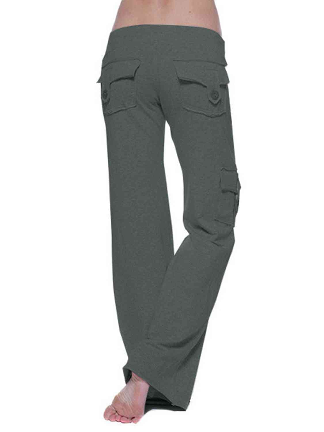 Dark Slate Gray Mid Waist Pants with Pockets