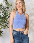 Gray Zenana Ribbed Round Neck Cropped Tank Sentient Beauty Fashions Apparel & Accessories