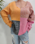 Rosy Brown Color Block Decorative Button Long Sleeve Sweater Sentient Beauty Fashions Apparel & Accessories