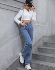 Light Slate Gray High Waist Straight Leg Jeans Sentient Beauty Fashions Apparel & Accessories