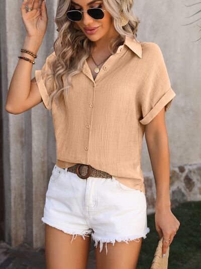 Rosy Brown Button Up Short Sleeve Shirt Sentient Beauty Fashions Apparel &amp; Accessories