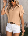 Rosy Brown Button Up Short Sleeve Shirt Sentient Beauty Fashions Apparel & Accessories