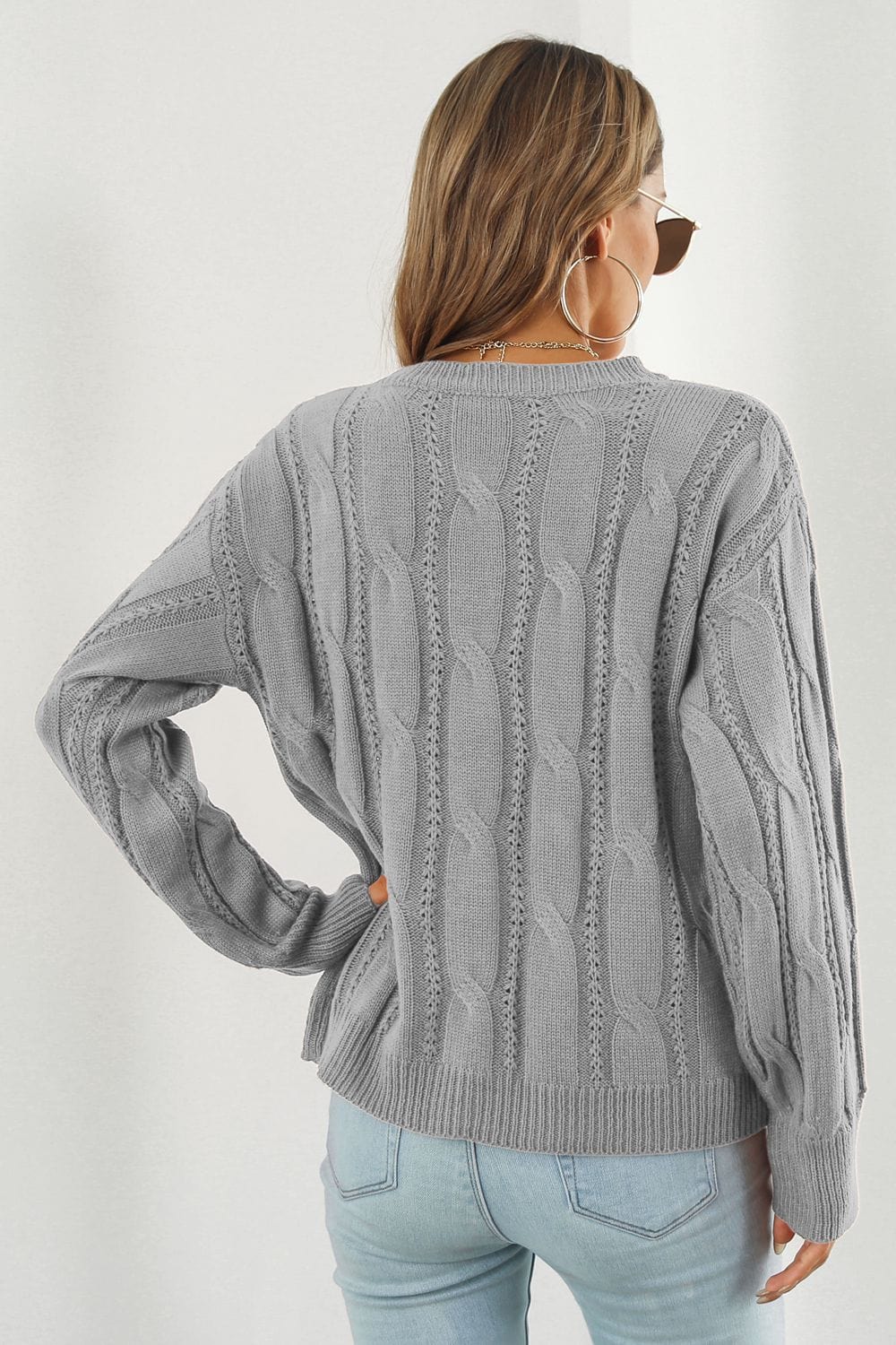 Light Gray Round Neck Long Sleeve Sweater