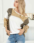 Light Gray Color Block Exposed Seam Boat Neck Top