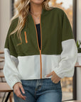 Dark Slate Gray Baseball Collar Contrast Long Sleeve Zip-Up Jacket Sentient Beauty Fashions Apparel & Accessories