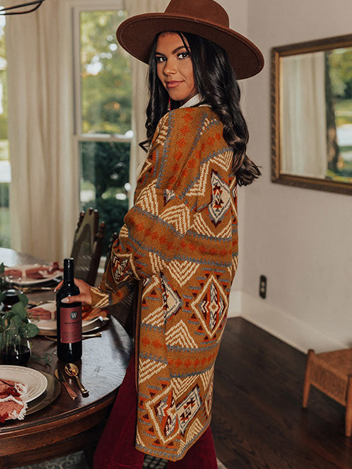 Rosy Brown Printed Long Sleeve Cardigan Sentient Beauty Fashions Apparel &amp; Accessories
