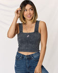 Dark Slate Gray Zenana Washed Ribbed Wide Strap Cropped Cami Sentient Beauty Fashions Apparel & Accessories