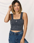 Dark Slate Gray Zenana Washed Ribbed Wide Strap Cropped Cami