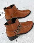 Chain PU Leather Block Heel Boots