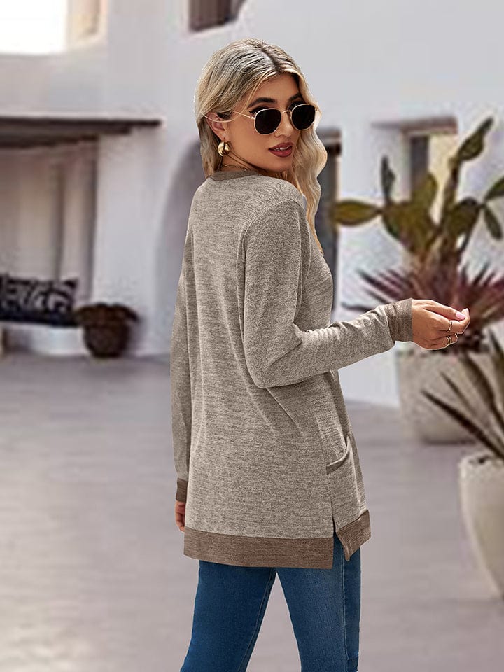 Dark Gray Round Neck Long Sleeve Blouse