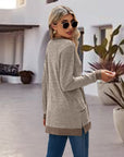 Dark Gray Round Neck Long Sleeve Blouse