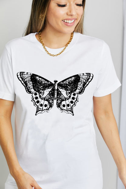 Light Gray Simply Love Full Size Butterfly Graphic Cotton T-Shirt