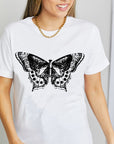 Light Gray Simply Love Full Size Butterfly Graphic Cotton T-Shirt Sentient Beauty Fashions tees